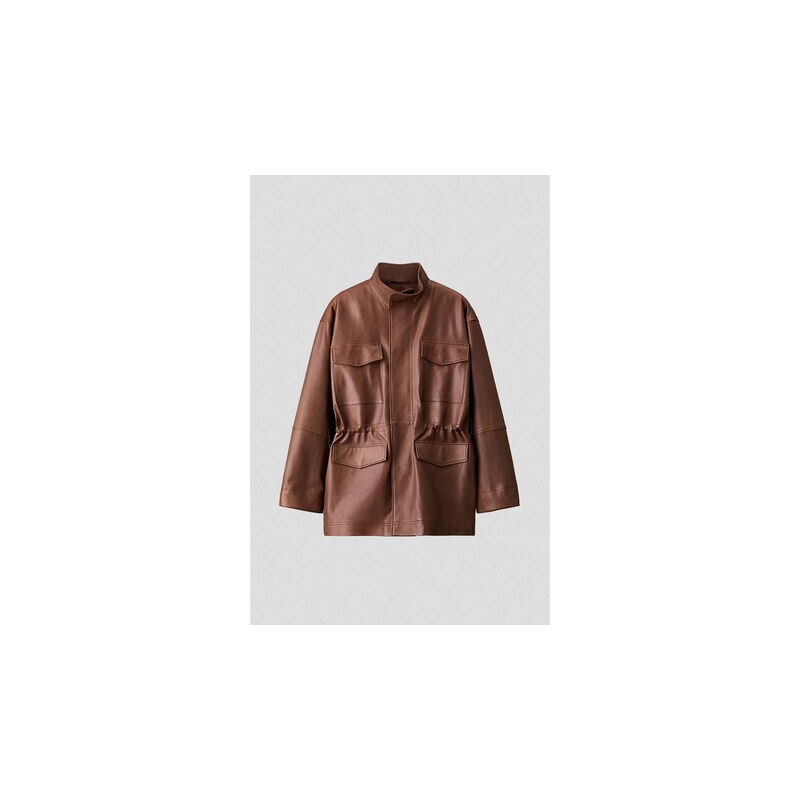 H&M - Kožená bunda cargo - Hnědá