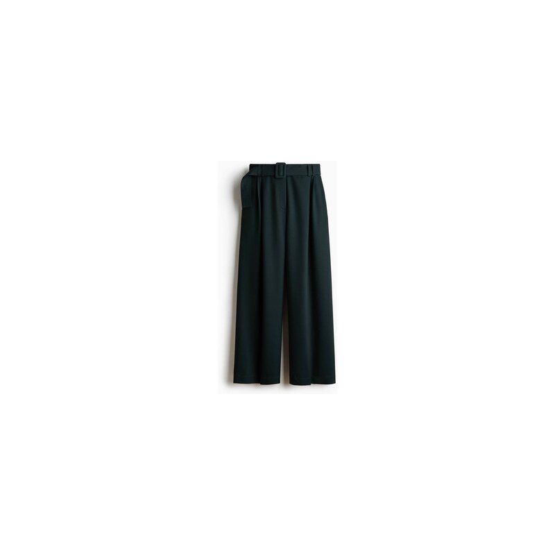 H&M - Elegantní kalhotys páskem - Tmavě Zelená