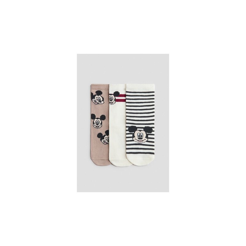 H&M - Ponožky z žakárového úpletu 3 páry - Béžová/Myšák Mickey