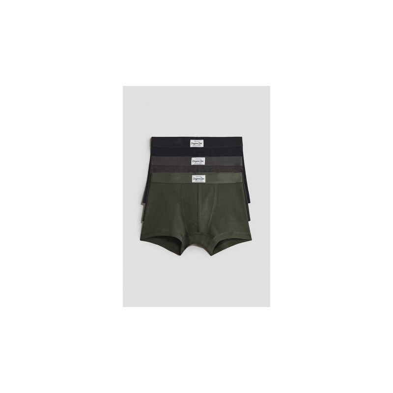 H&M - Bavlněné trenýrky 3 kusy - Černá/Tmavě Zelená Khaki