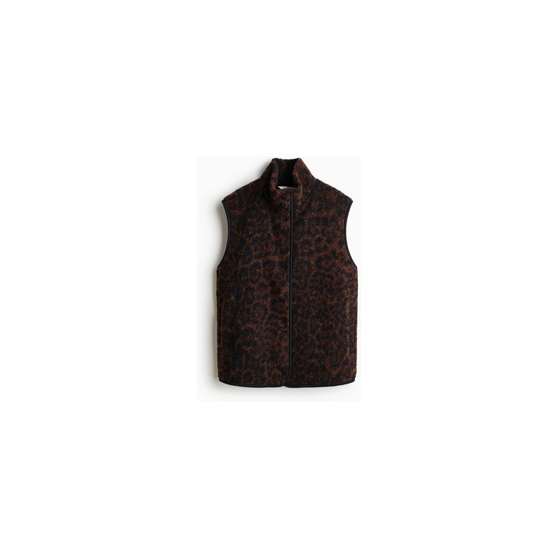 H&M - Plyšová vesta - Tmavě Hnědá/Leopardí Potisk