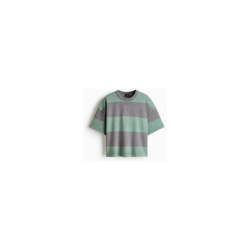 H&M - Oversized Fit Boxy Cotton T-shirt - Šedá/Proužky