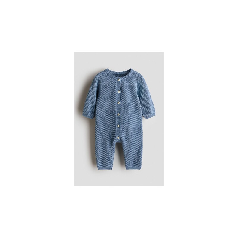 H&M - Bavlněný overal z bublinkového úpletu - Tlumená Modrá