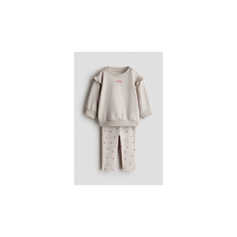 H&M - Dvoudílná bavlněná soupravas volánky - Světle Béžová/Květy