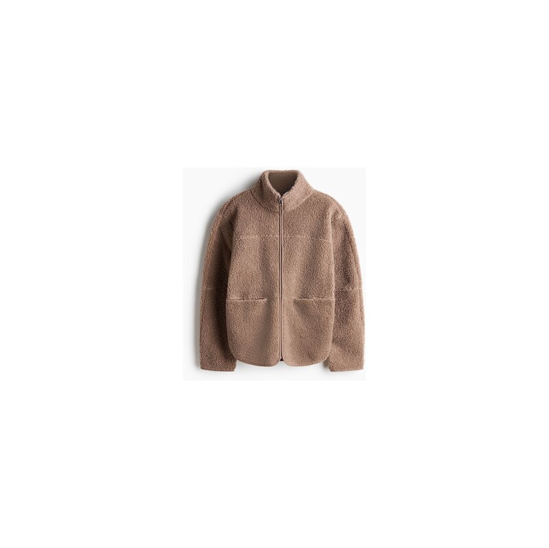 H&M - Plyšová bunda - Tmavě Béžová