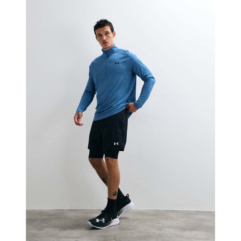 Under Armour Vanish woven 2.0 2in1 shorts in black and white