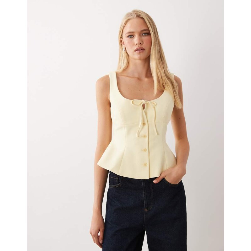 Miss Selfridge button front peplum top in butter yellow