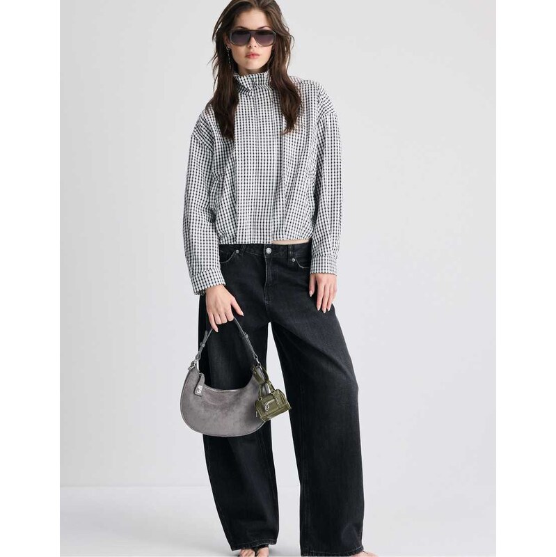 Stradivarius Oversize check print jacket in black