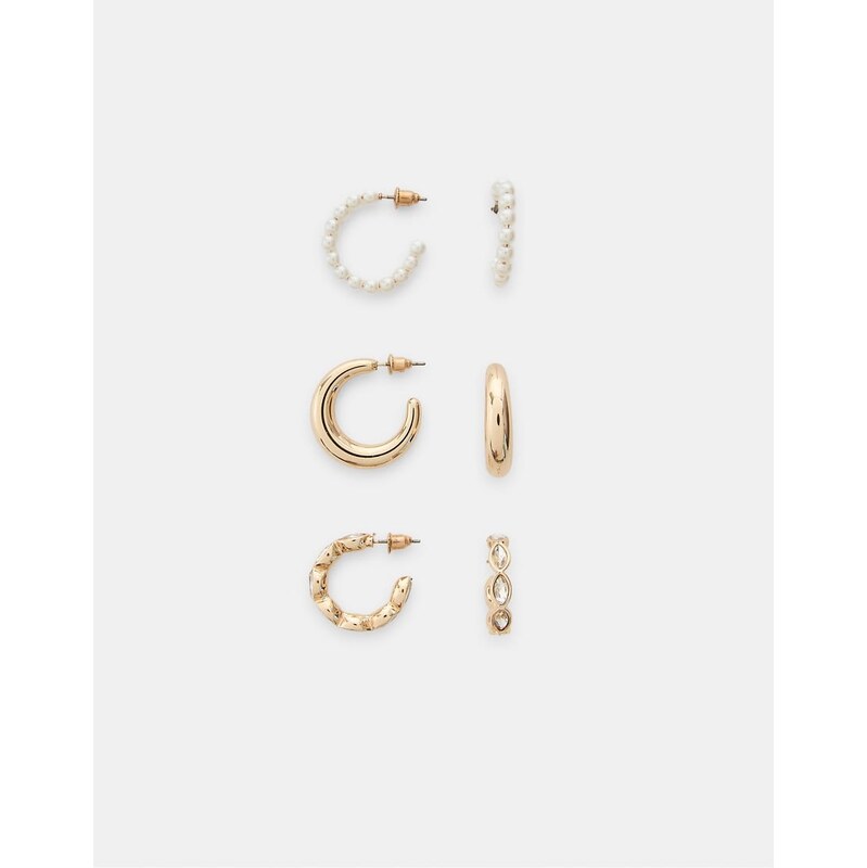 Stradivarius Set of 3 hoop earrings in gold-Yellow