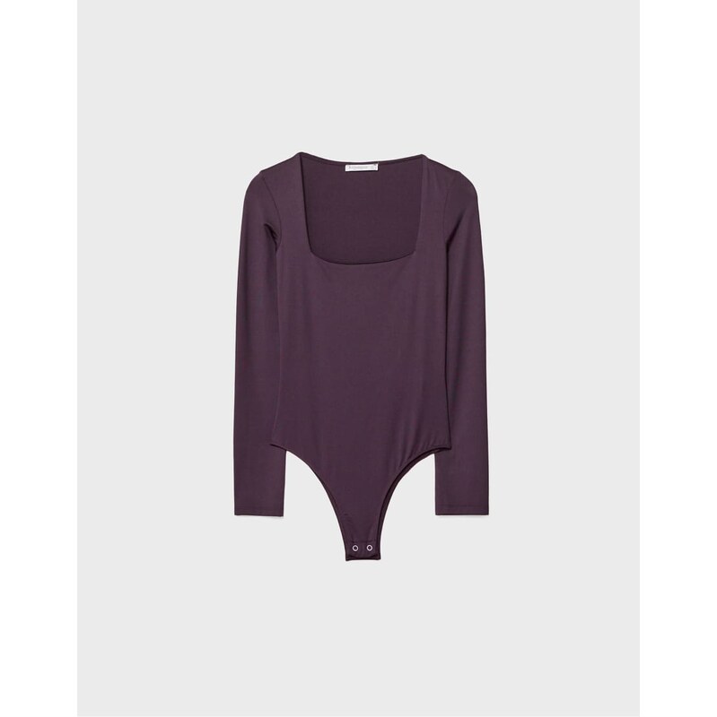 Stradivarius Polyamide bodysuit with square neckline in dark