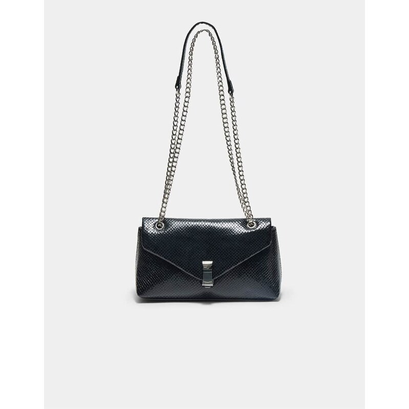 Stradivarius Snakeskin print crossbody bag in black