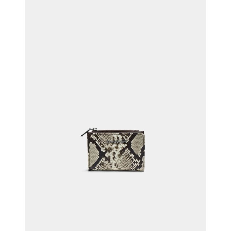 Stradivarius Snakeskin print card holder purse in stone-White