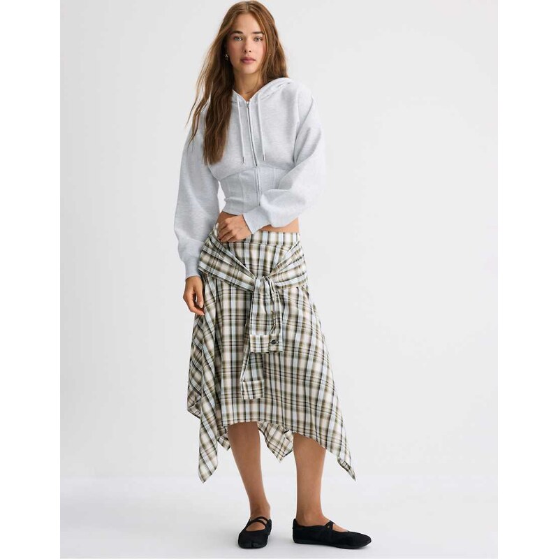 Stradivarius Corset-style hoodie in grey melange