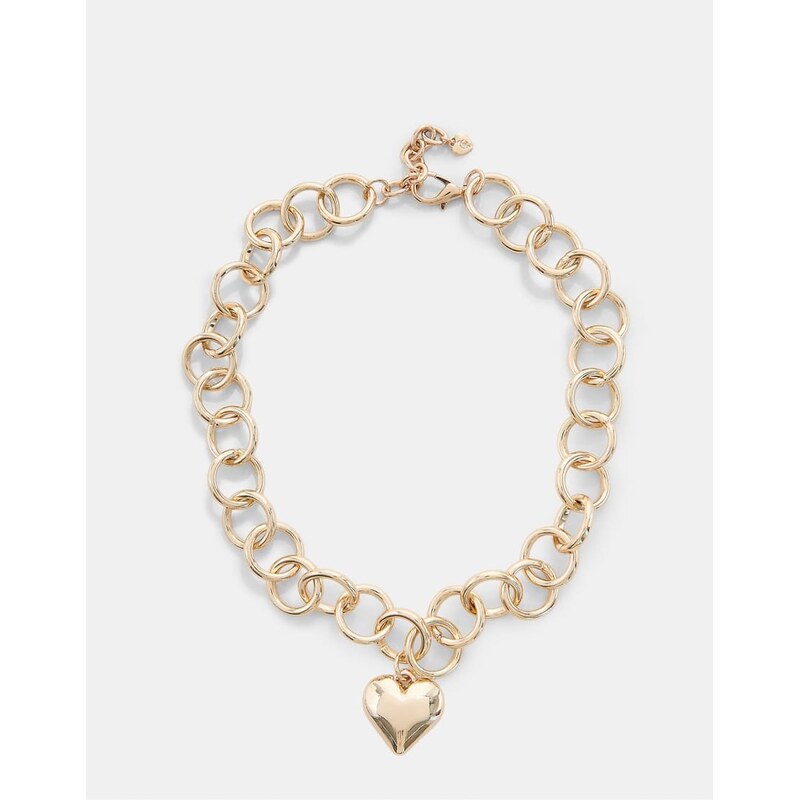 Stradivarius Heart chain necklace in gold-Yellow