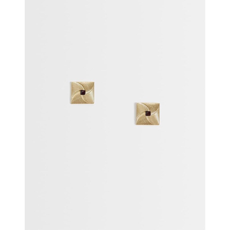 ASOS DESIGN square stud earrings with burgundy centre in gold