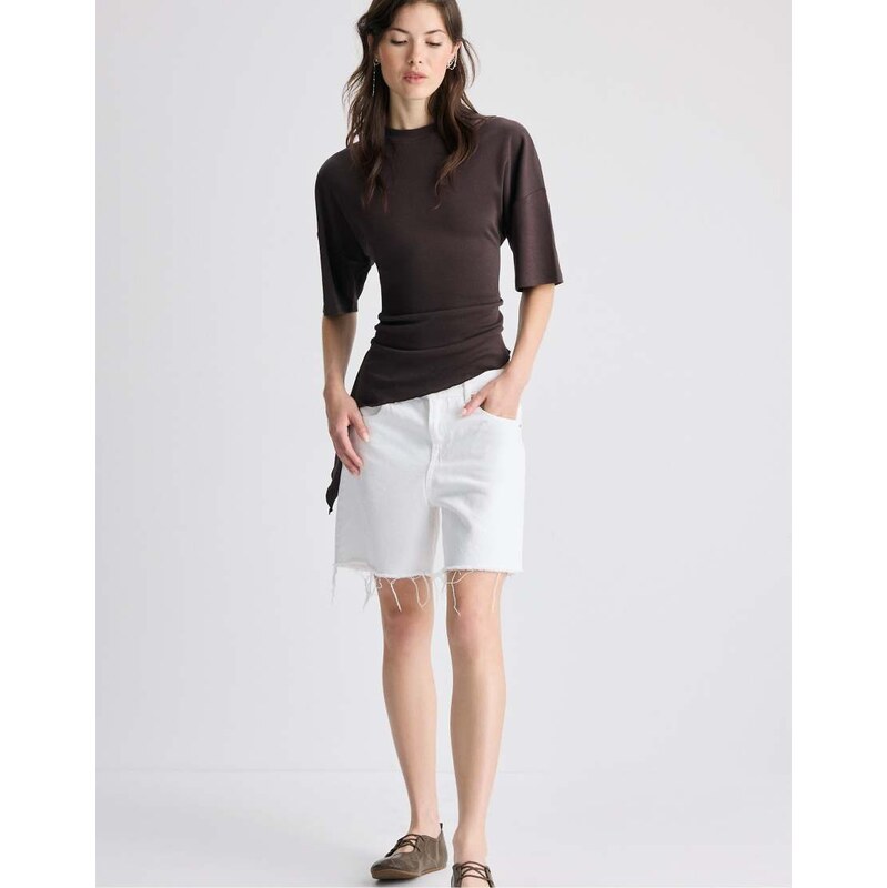 Stradivarius Asymmetric short sleeve t-shirt in brown