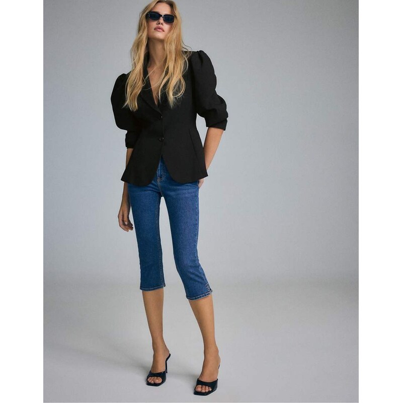 Stradivarius Voluminous sleeve blazer in black