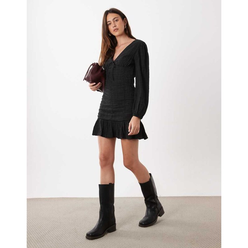 Mango Teen long sleeve mini dress in black