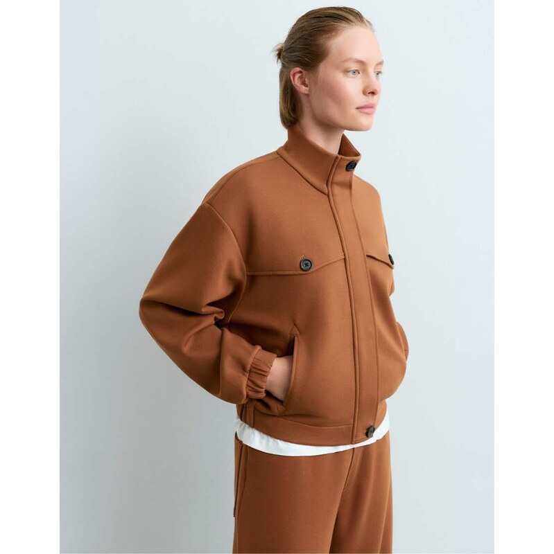 OYSHO High-neck cropped jacket in brown
