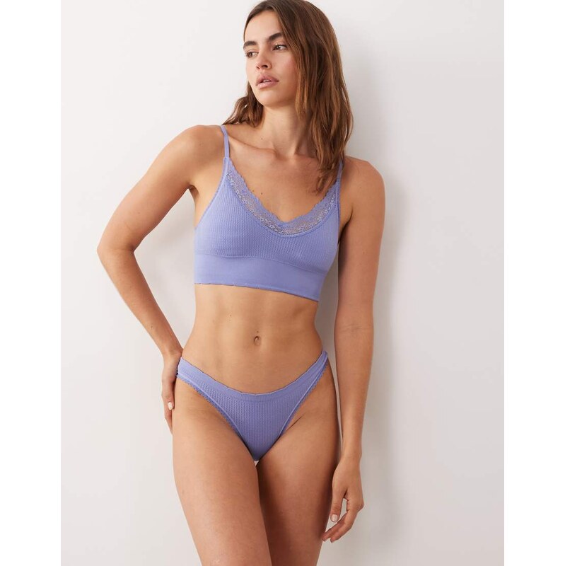 Cotton On seamless rib thong in steeley blue