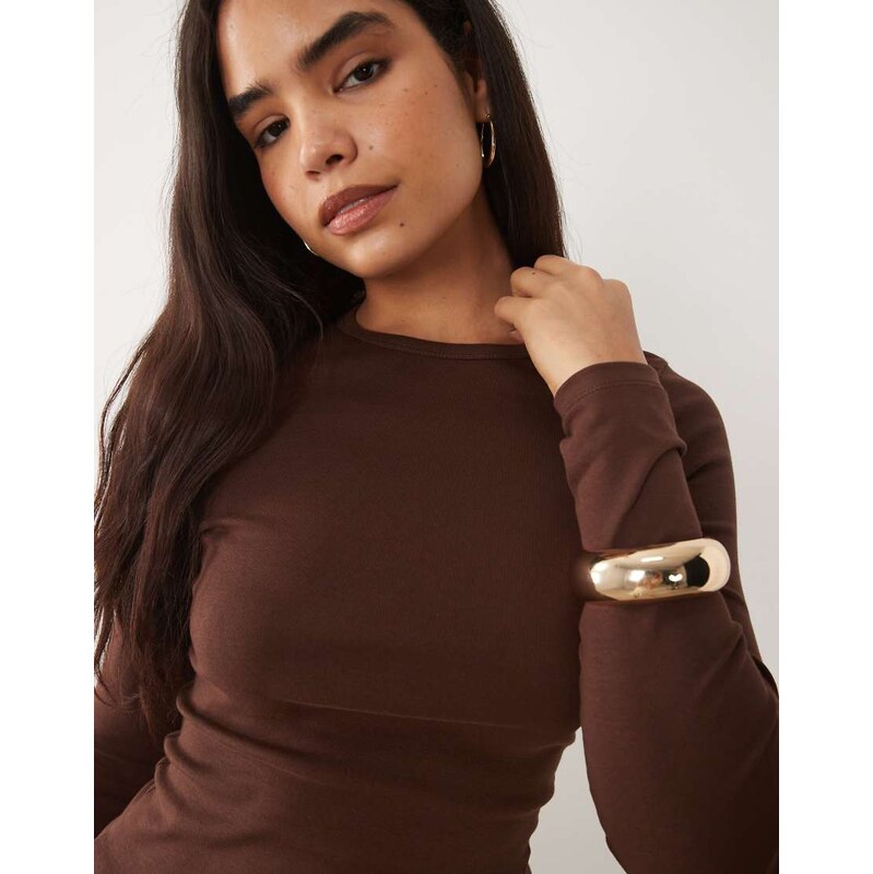 ASOS DESIGN clean fitted long sleeve top in choc-Brown