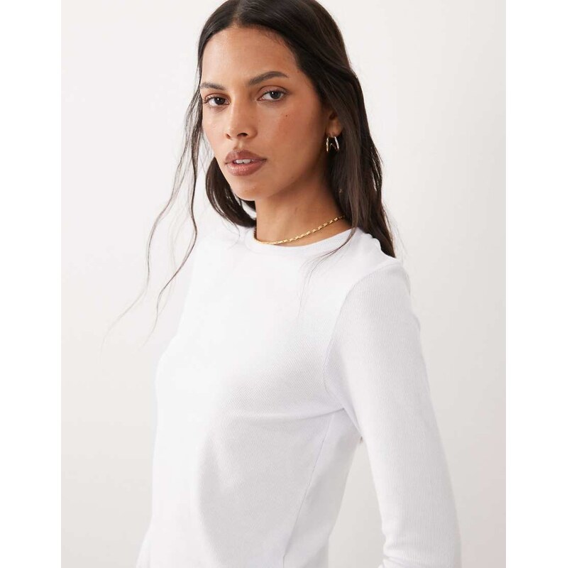 JJ Rebel ribbed long sleeved top in white
