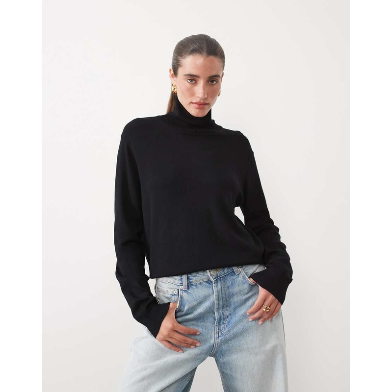 JJ Rebel knitted roll neck top in black