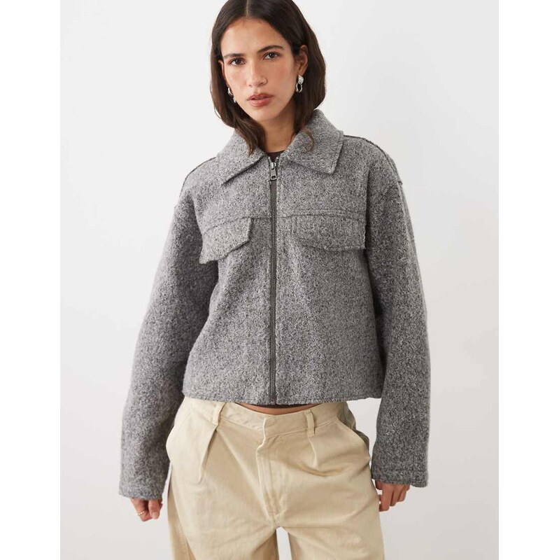 JJ Rebel short collared jacket in light grey