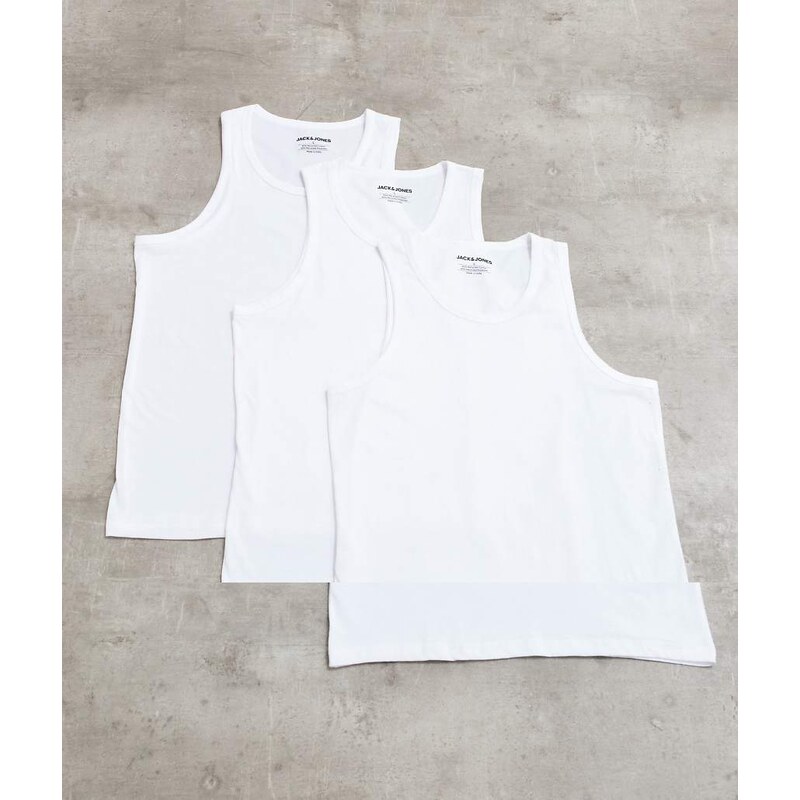 Jack & Jones 3 pack basic vests in white