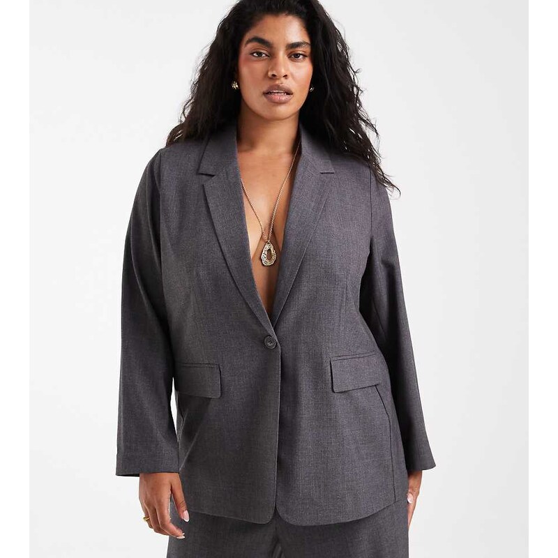 Vero Moda Curve oversized tailored blazer co-ord in dark grey