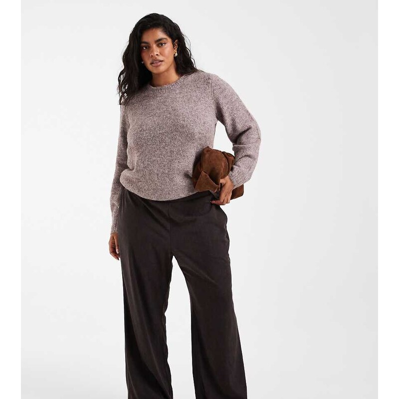 Vero Moda Curve pull on flared trousers in chocolate brown