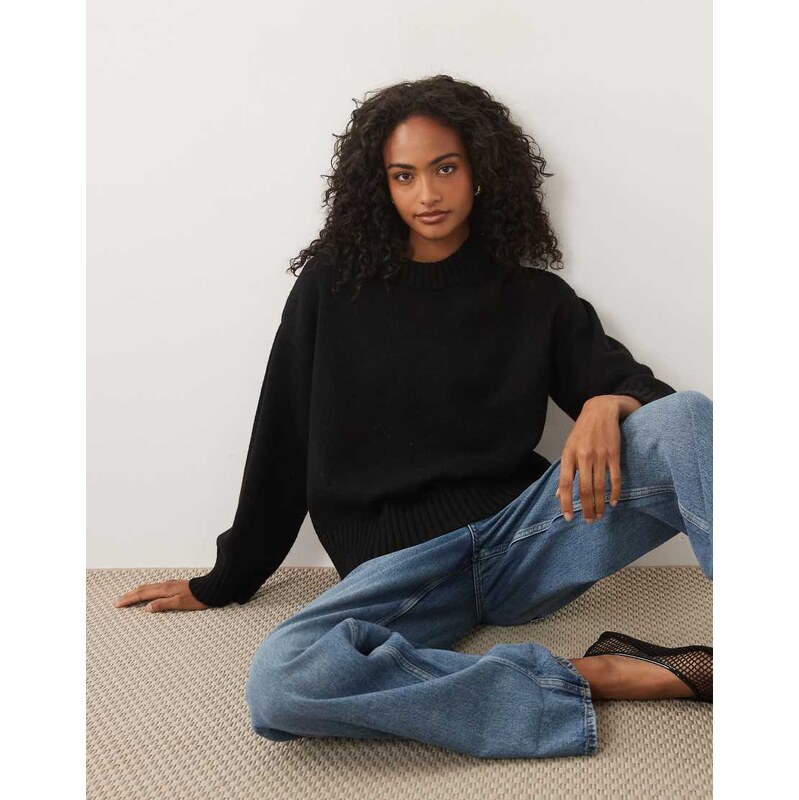 Gina Tricot crew neck knitted sweater with wide sleeves in black