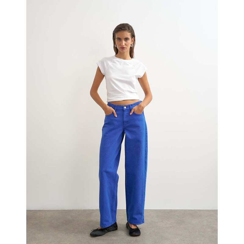 Topshop Cinch low rise relaxed jean in strong blue