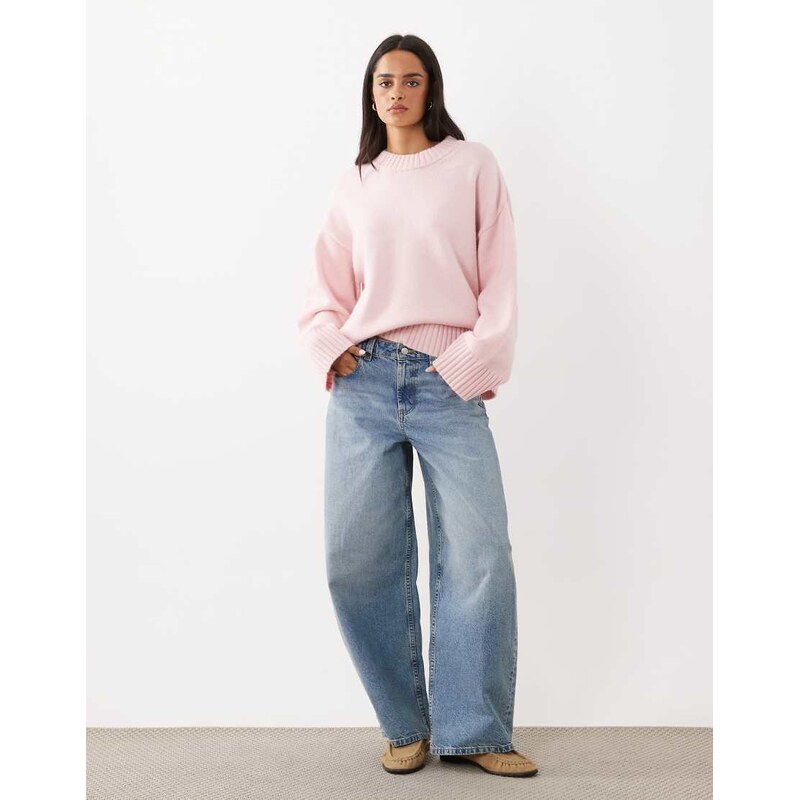 Gina Tricot crew neck knitted sweater with wide sleeves in pink