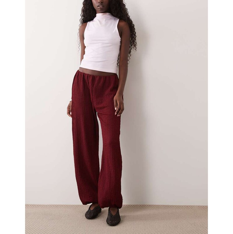 Miss Selfridge wide leg balloon trouser in wine-Red