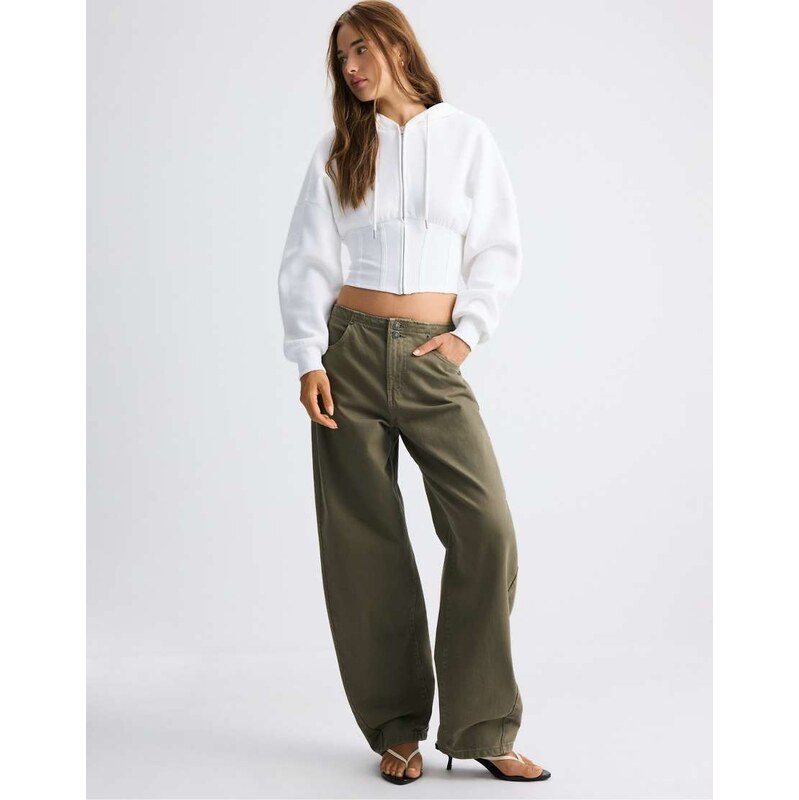 Stradivarius Corset-style hoodie in ecru white