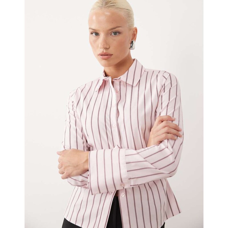 Gina Tricot cinched waist shirt in pink stripe