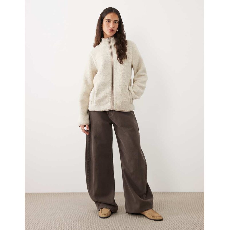 JJ Rebel zip through fleece in cream-White