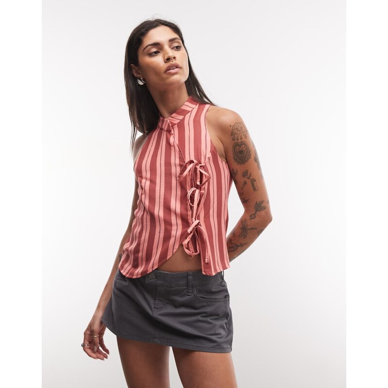 Reclaimed Vintage mandarin collar blouse in stripe-Multi