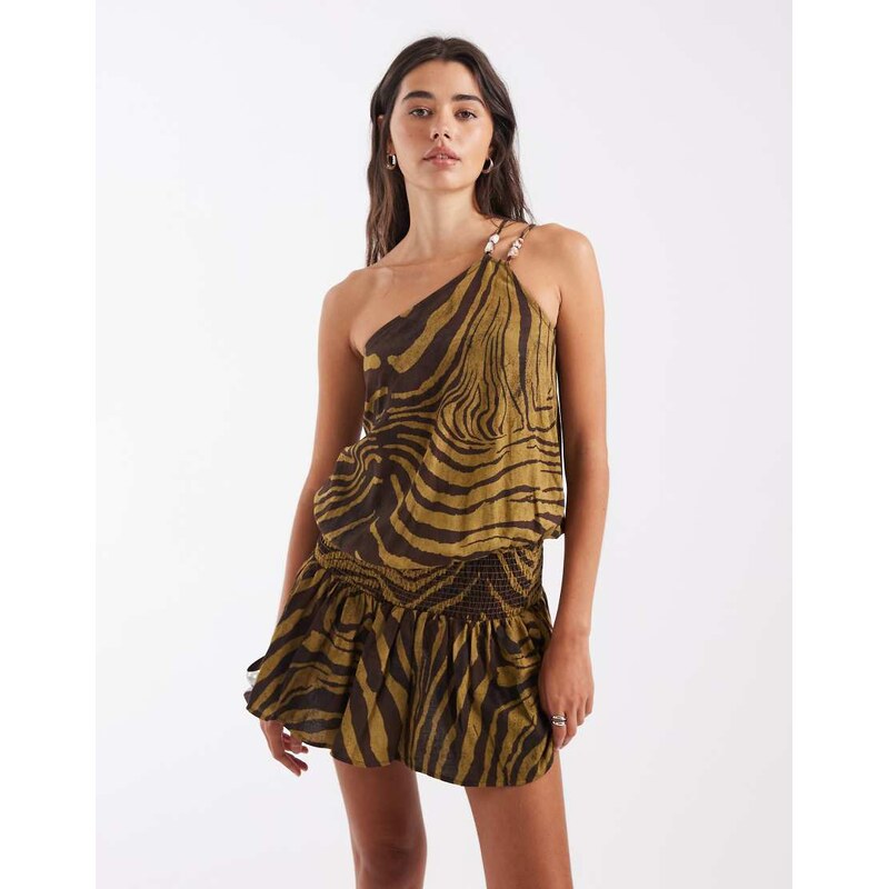 ASOS DESIGN one shoulder blouson mini dress-Multi