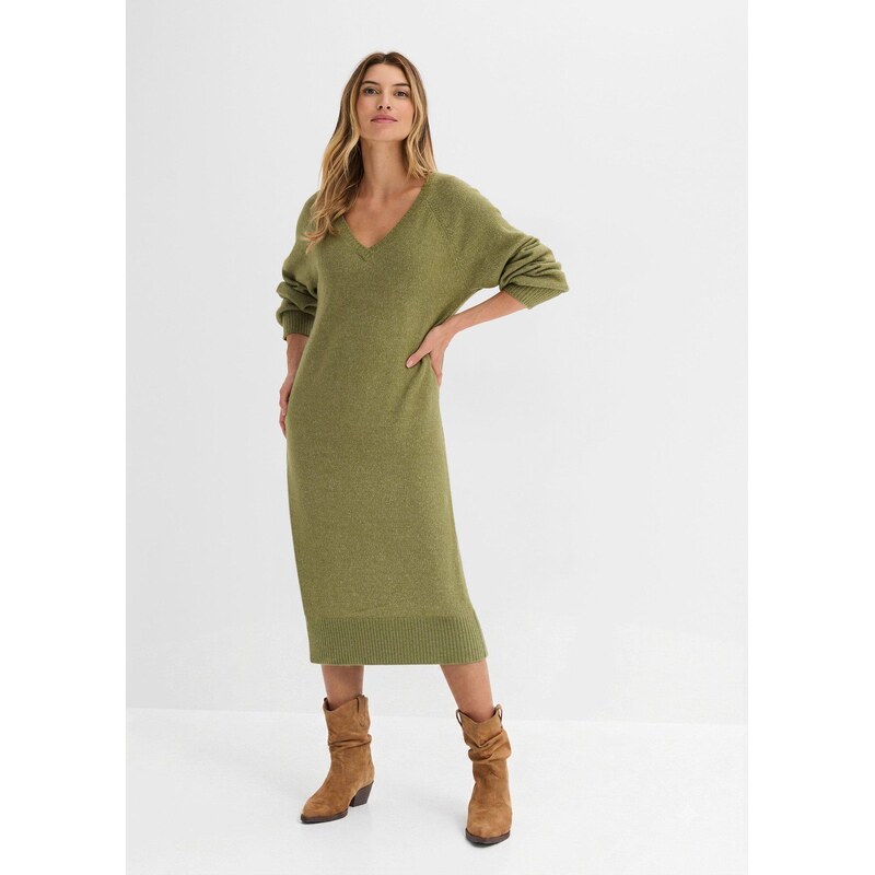 bonprix Oversize pletené šaty v délce midi zelená Žena