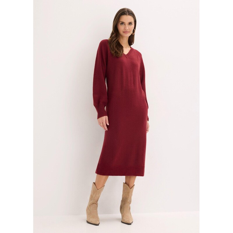 bonprix Oversize pletené šaty v délce midi červená Žena