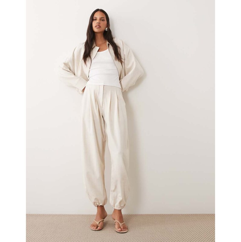 4th & Reckless textured balloon leg trousers co-ord in oat