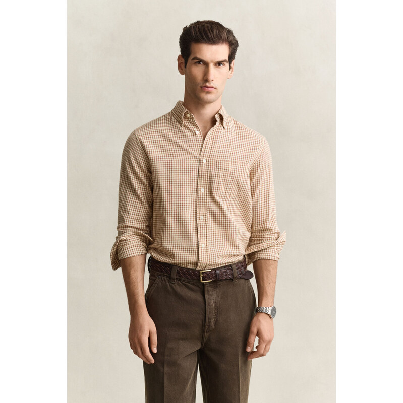 KOŠILE GANT REG WINDBLOWN FLANNEL CHECK SHIRT CARAMEL BROWN