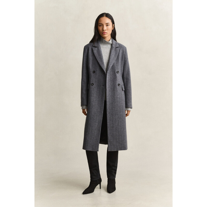 KABÁT GANT TAILORED STRIPED WOOL BLEND COAT CHARCOAL MELANGE