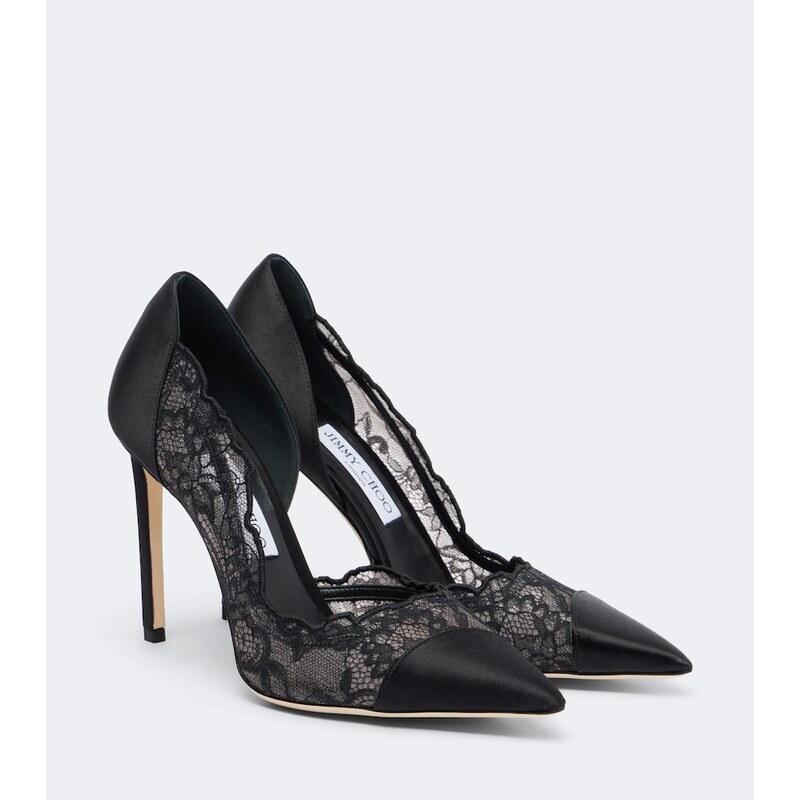 Jimmy Choo Brigitte lace-trimmed satin pumps
