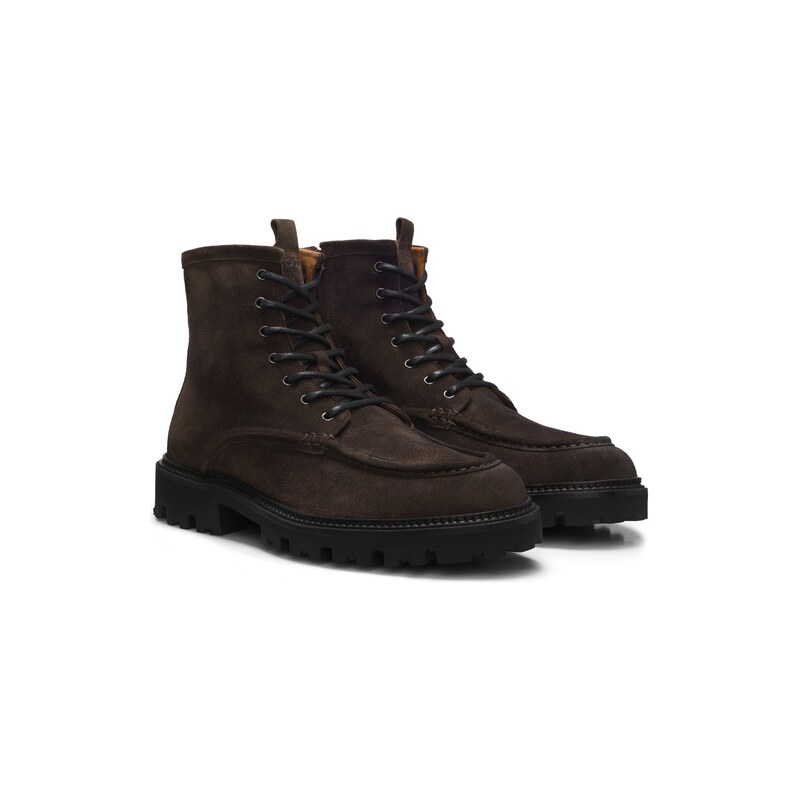 BOSS Lace-up boots in suede with side zip