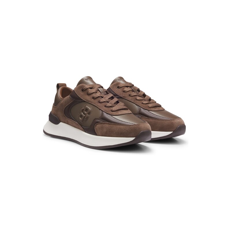 BOSS Leather and suede trainers with Double B monogram