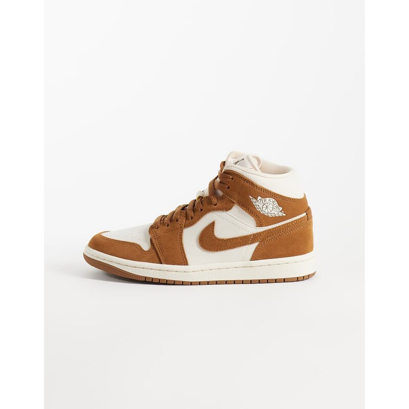 Nike Air Jordan 1 Mid trainers in brown and off white
