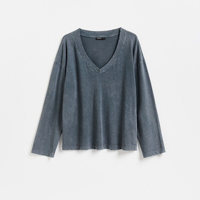 Reserved - Bavlněný oversize longsleeve - tmavě šedá